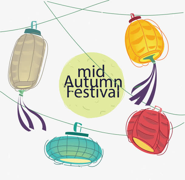 手绘中秋节彩灯免抠