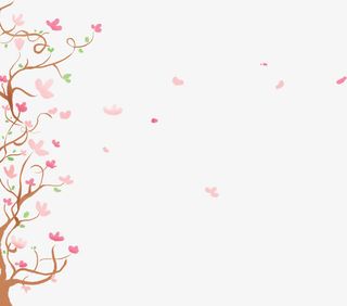 手绘卡通春天纷飞花朵树木免抠