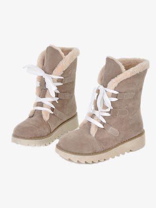 系带雪地靴免抠