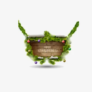 圣诞松枝装饰木板免抠