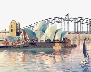 悉尼歌剧院三角喷帖画免抠