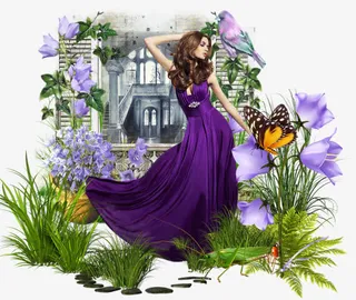 插画植物花卉美女免抠