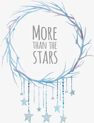 蓝色树枝花环免抠