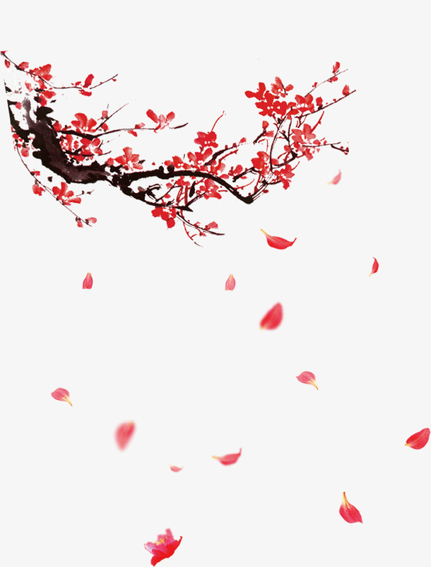 红色梅花飘落装饰图案免抠