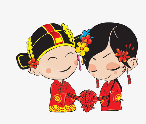卡通新郎新娘免抠标签元素
