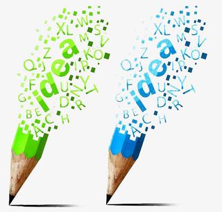 蓝绿色数字创意彩色铅笔免抠