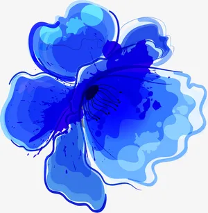 蓝色水彩花朵免抠