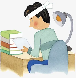 点灯夜读的小男孩免抠