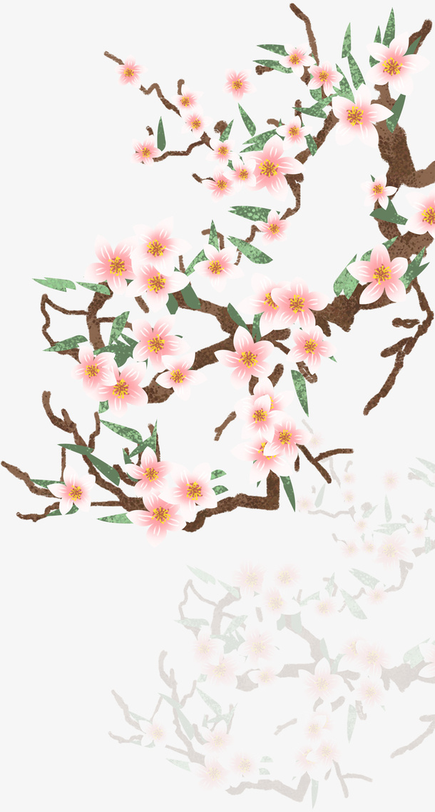 春天手绘桃花花枝素材免抠