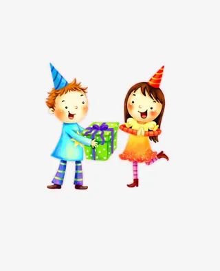 卡通手绘人物送礼包素材免抠