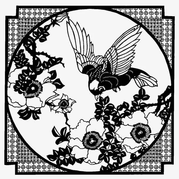 中国传统手绘黑白花鸟艺术免抠