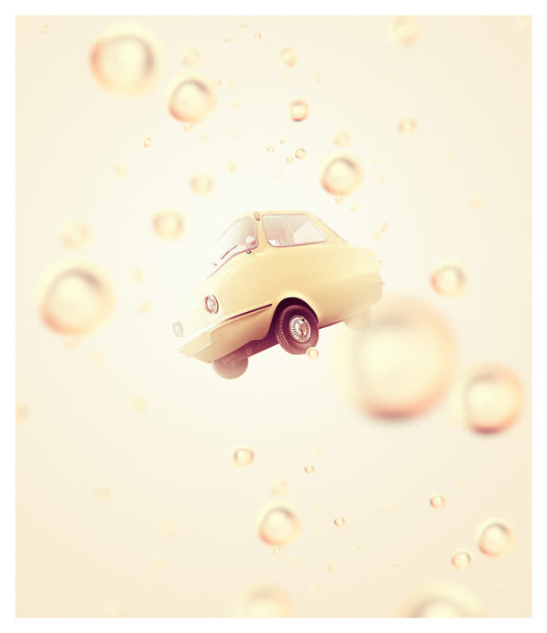 黄色底纹里的黄色水滴与汽车免抠