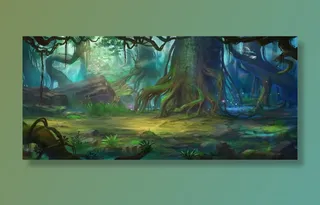 绿色森林梦幻游戏场景免抠背景卡通/手绘元素