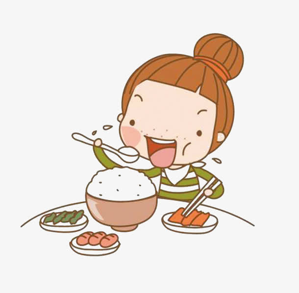 卡通可爱吃饭女孩免抠