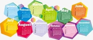 横版七彩六边形日历矢量免抠