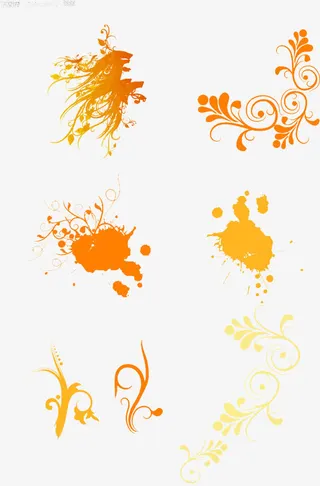 橙色花纹边框素材免抠