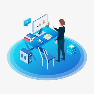 2.5D蓝色互联网技术办公元素坦免抠其他元素