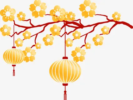 金色灯笼梅花装饰免抠