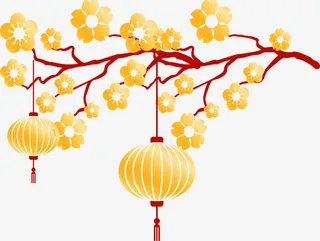金色灯笼梅花装饰免抠