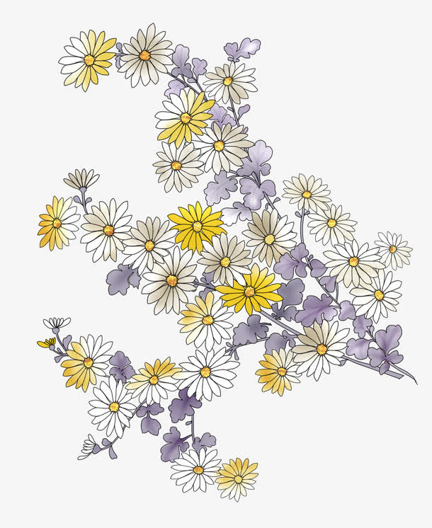 细长枝条花朵图案免抠