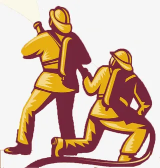 两个灭火消防员背影免抠