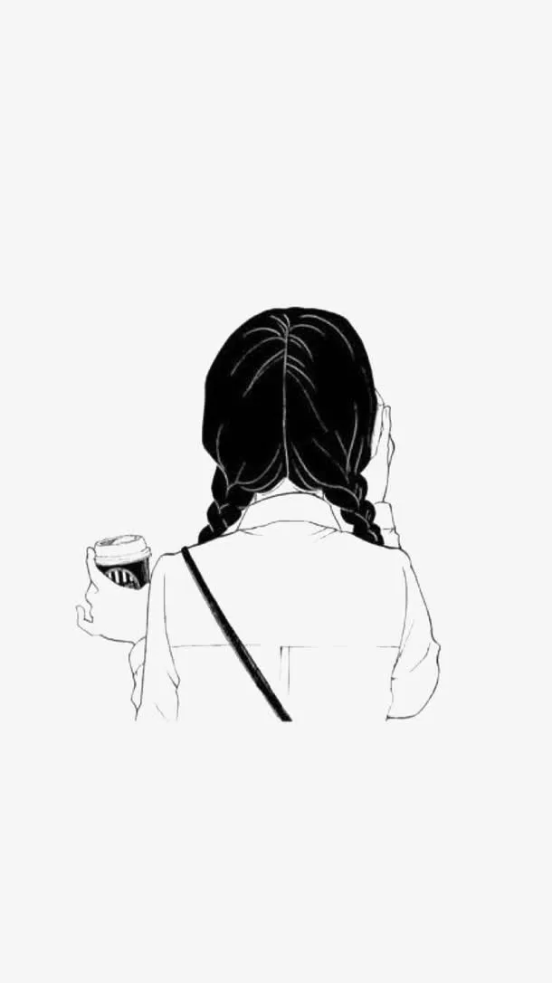 手绘女孩背影免抠图案免抠