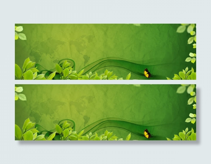 绿叶纸张蝴蝶横幅绿色免抠