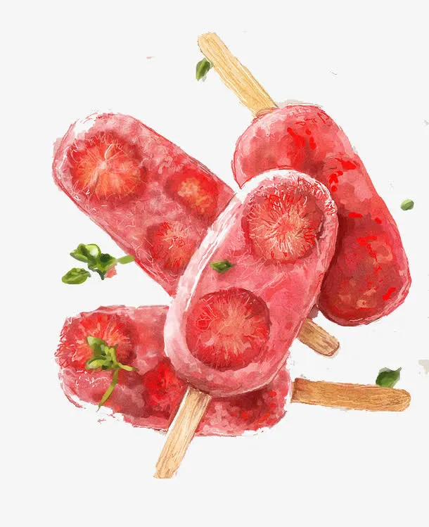 手绘水彩绘画夏日水果草莓冰淇淋免抠