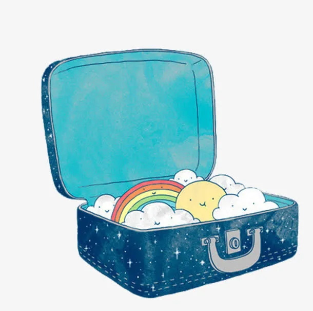手绘水彩行李箱免抠