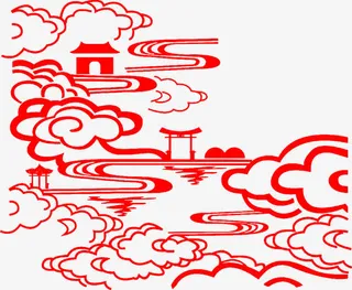 中国风红色云纹免抠