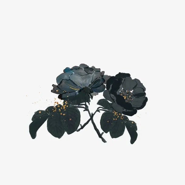 手绘黑色玫瑰免抠