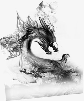水墨风格墨龙图画免抠