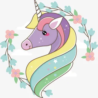 花朵边框独角兽免抠