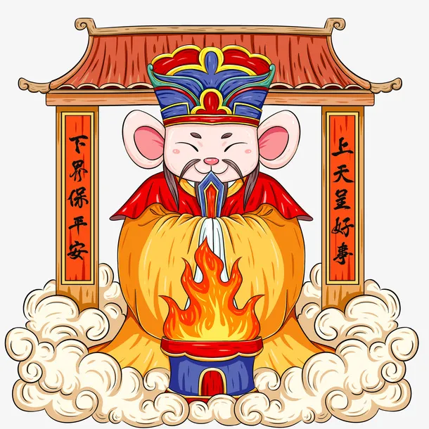 国潮插画灶神免抠
