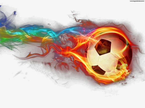 手绘创意带火的足球射门免抠