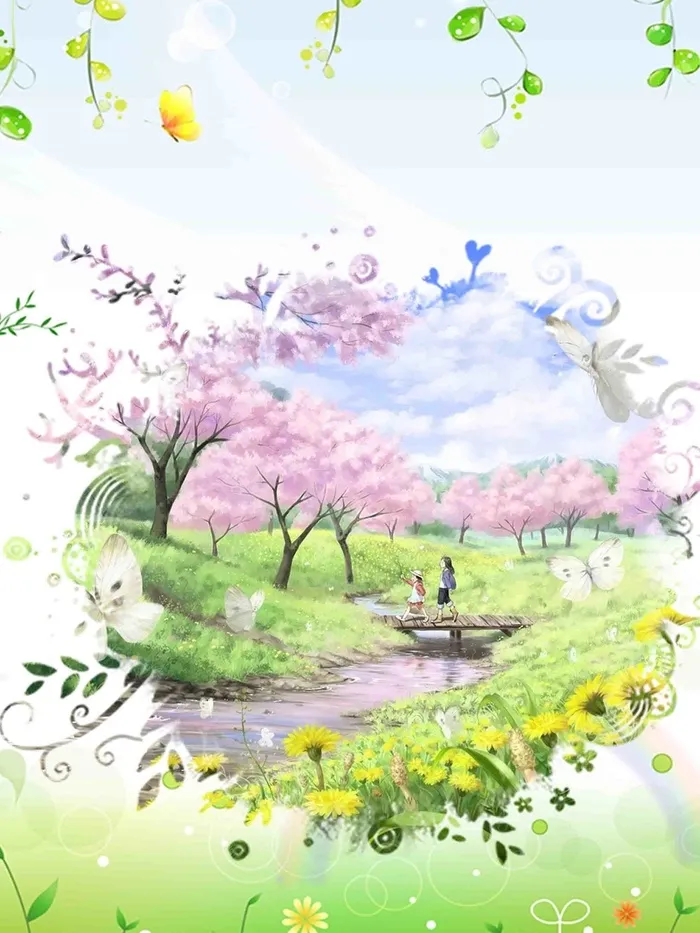 春天绿色踏青海报背景模板高清