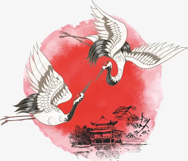 国潮仙鹤古风元素4免抠