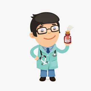 手绘卡通男医生手拿药瓶免抠