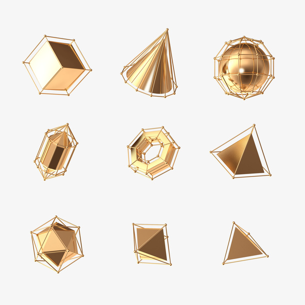 金色几何元素体免抠