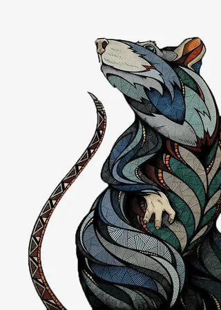 蓝色块面斜线创意老鼠免抠