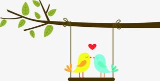 可爱爱情鸟树枝设计卡通免抠