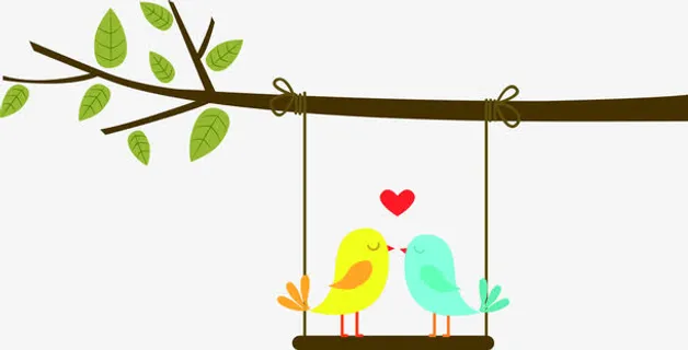 可爱爱情鸟树枝设计卡通免抠 可爱爱情鸟树枝设计卡通免抠