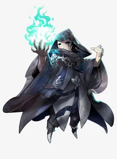 卡通戴面具的魔法师蓝色火焰免抠