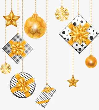 冬日金色闪耀圣诞球免抠