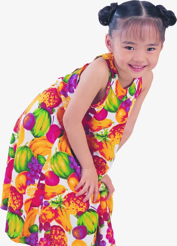 夏日水果花纹裙子女孩免抠