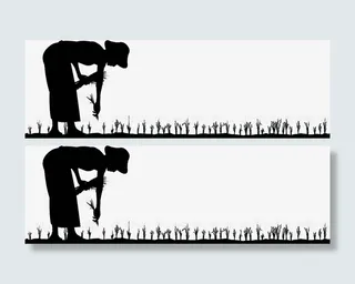 农村妇女弯腰插秧剪影免抠