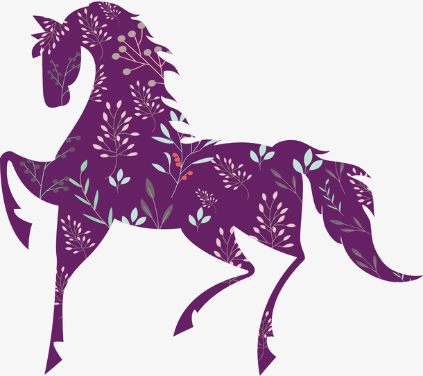 艺术感春天花纹的马匹免抠