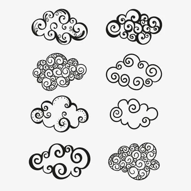 8款手绘云朵云纹免抠