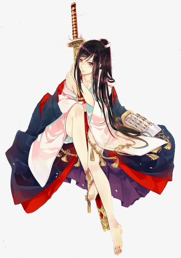 抱着剑的古风美女免抠