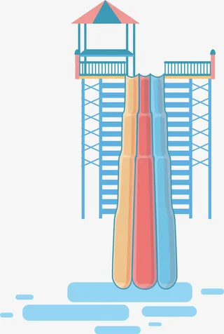 蓝色立体水上滑滑梯免抠